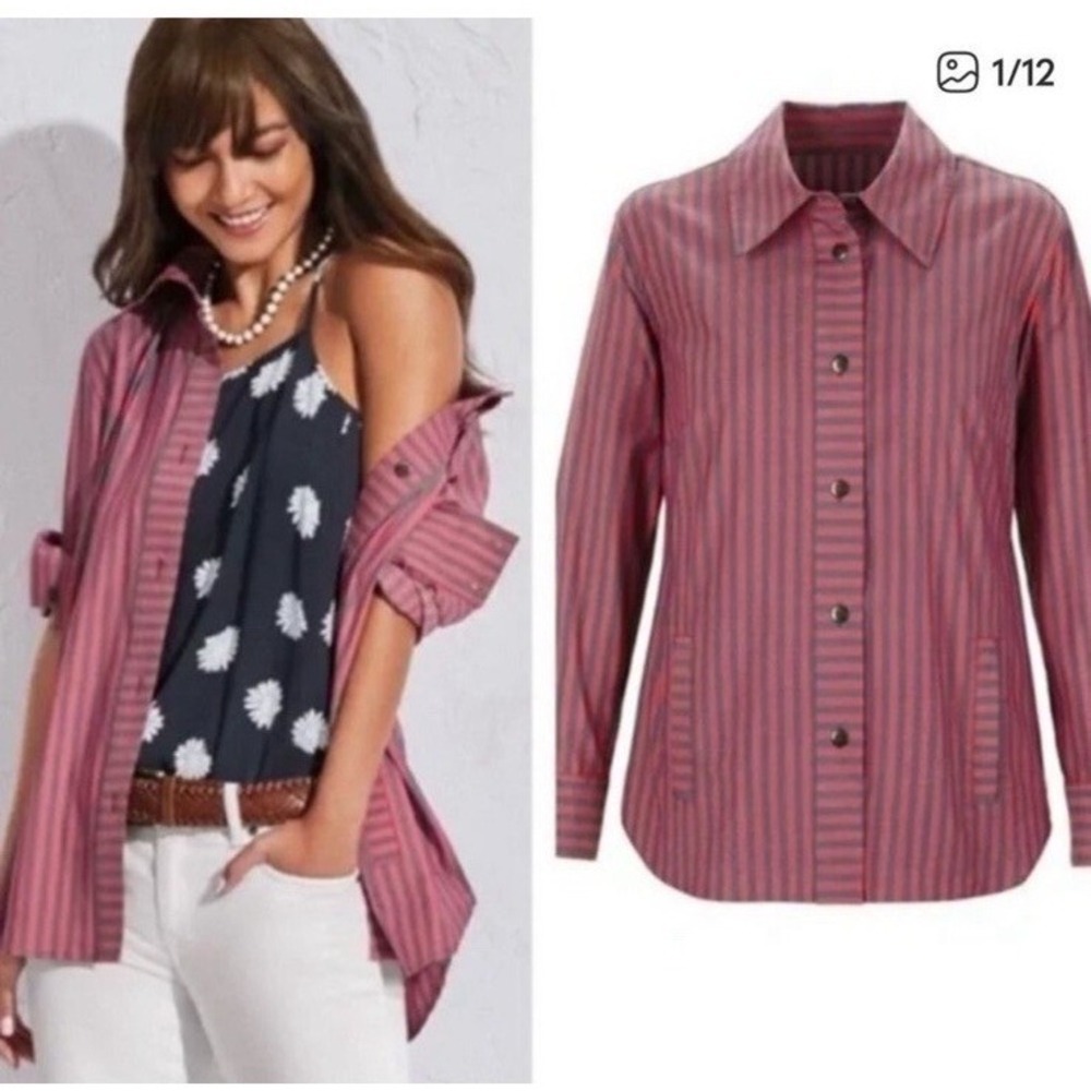 Cabi #6083 Regatta Shacket Lightweight Striped Over Shirt Jacket Size L Striped